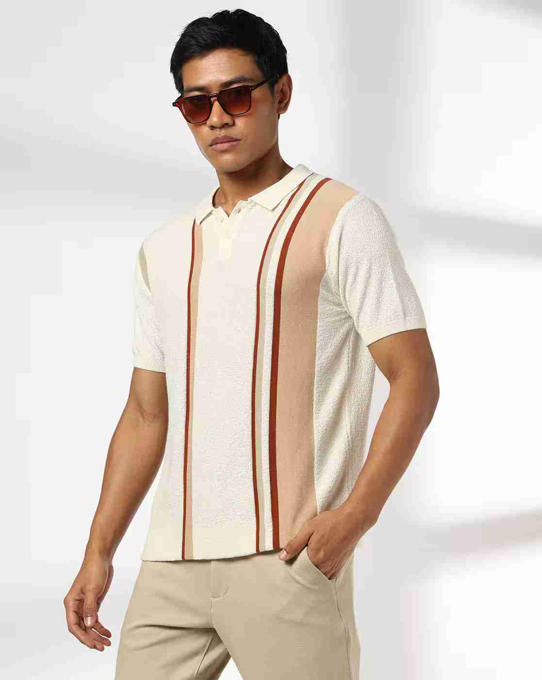 Men Striped Slim Fit Polo T-Shirt