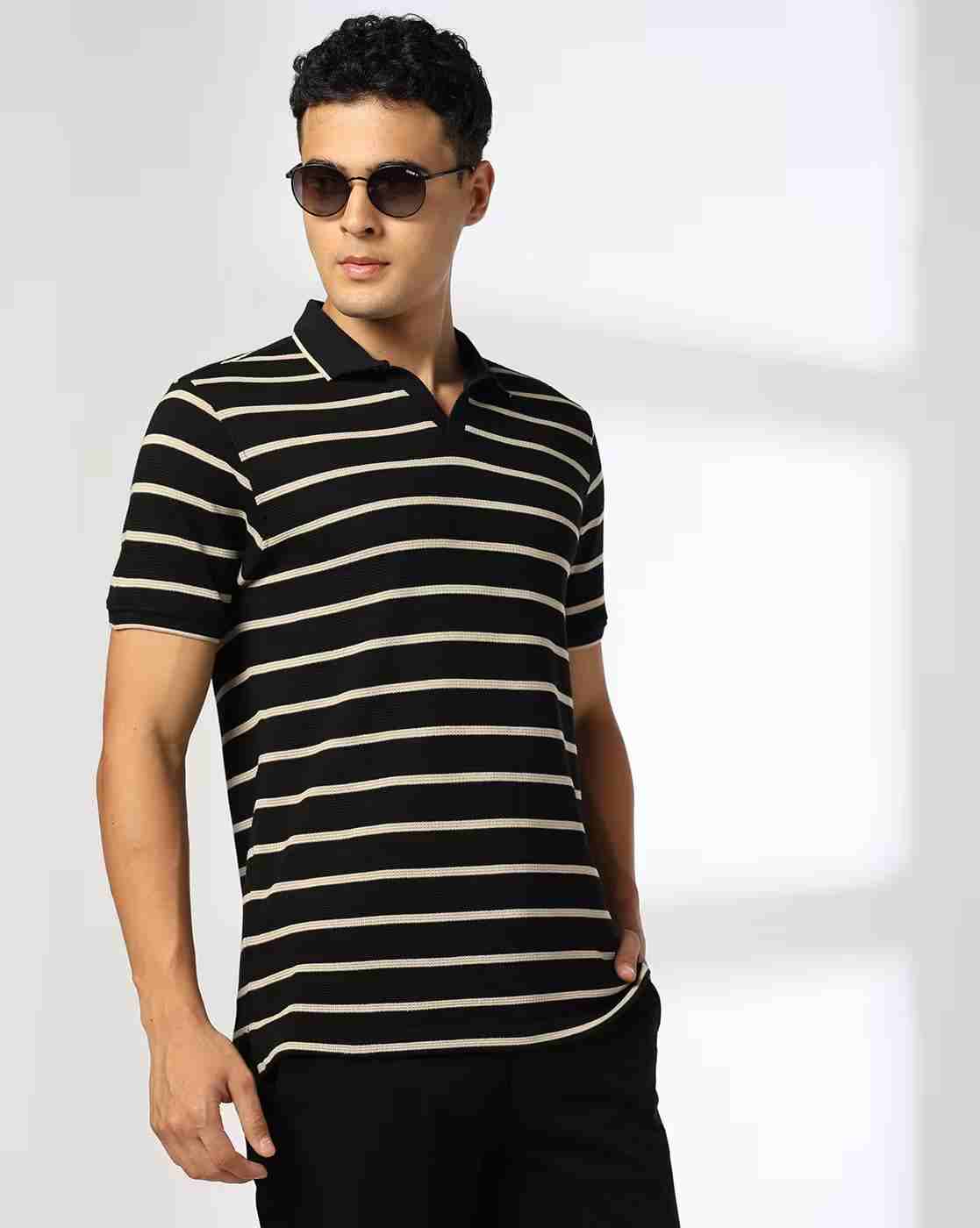 Men Striped Slim Fit Polo T-Shirt