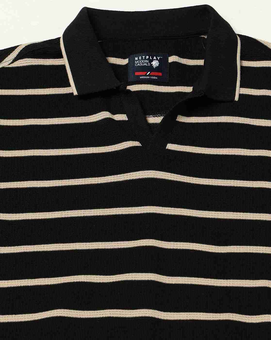 NETPLAY | Men Striped Slim Fit Polo T-Shirt|5