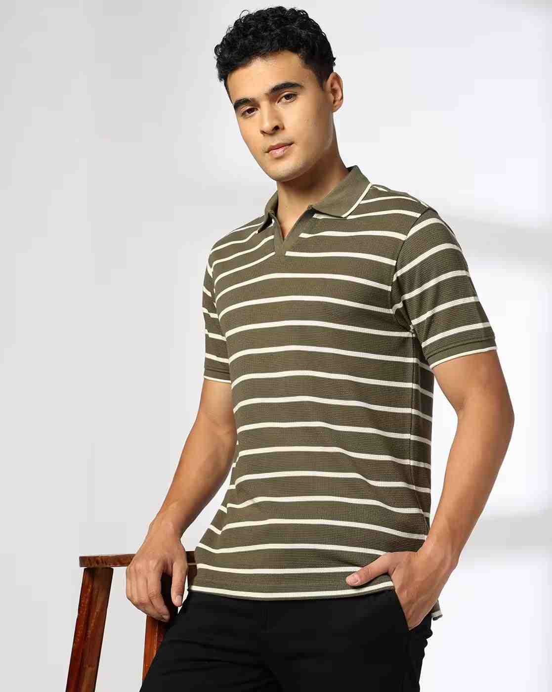 Men Striped Slim Fit Polo T-Shirt