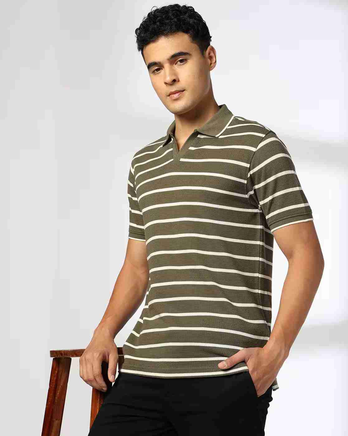 Men Striped Slim Fit Polo T-Shirt