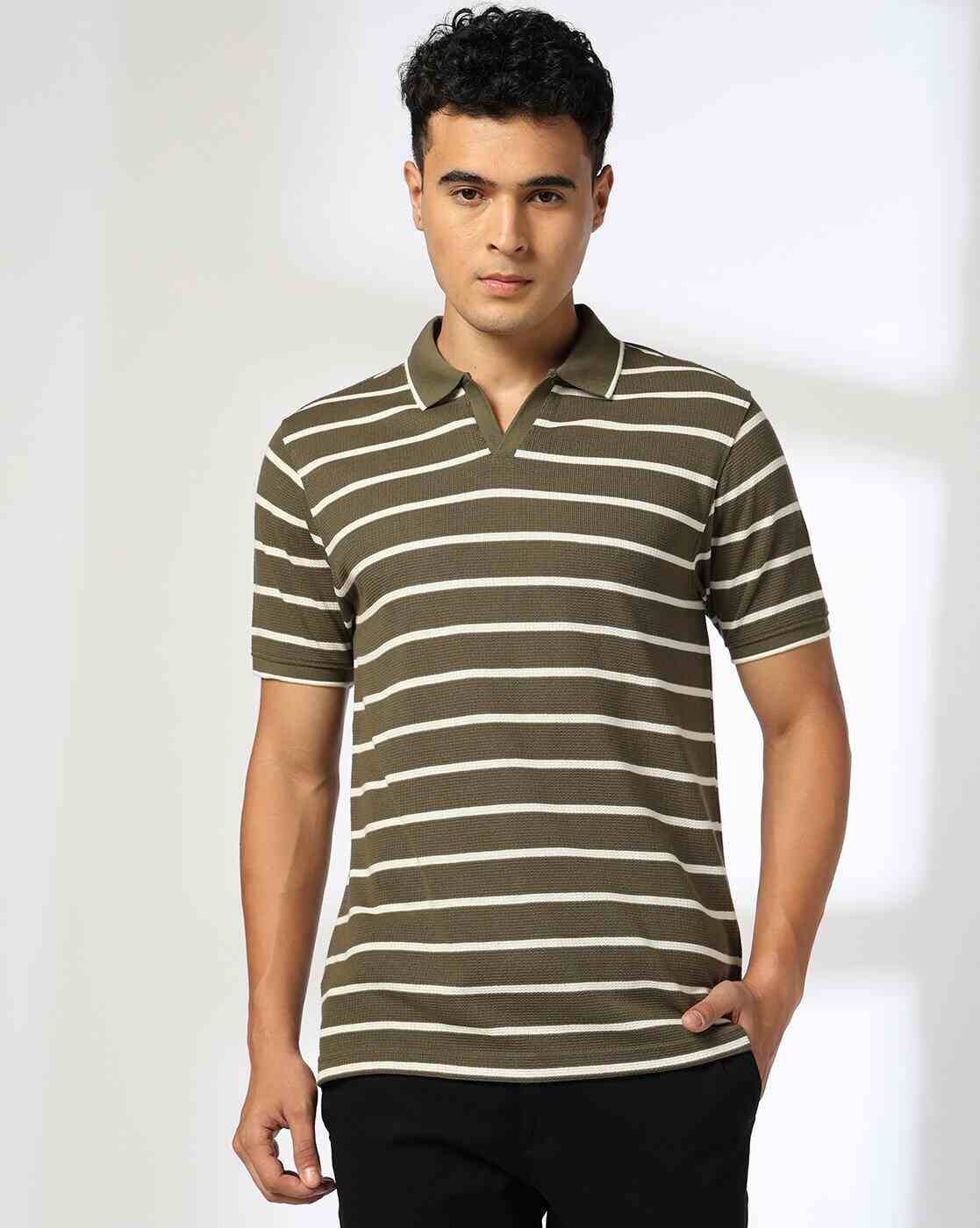 NETPLAY | Men Striped Slim Fit Polo T-Shirt|1