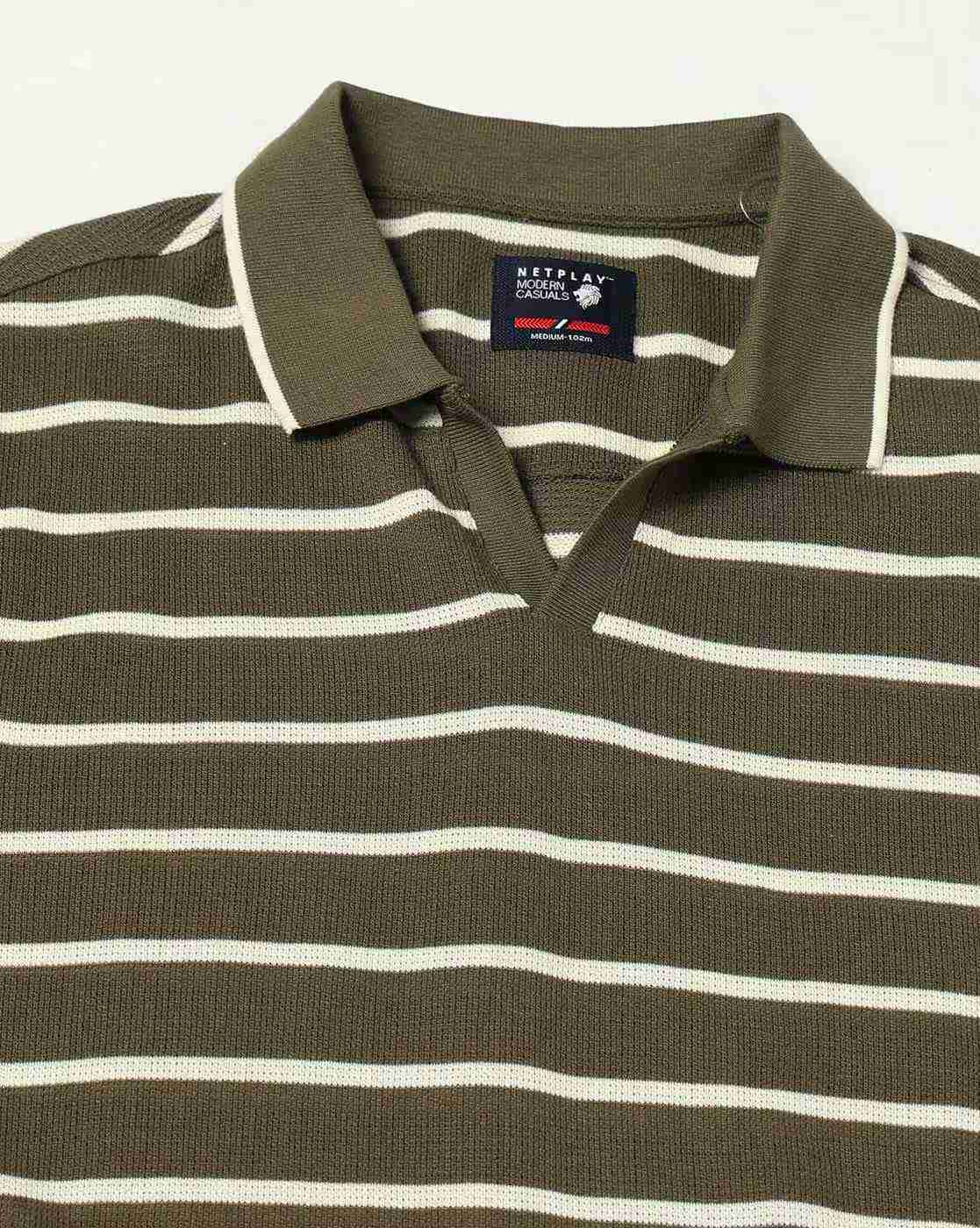 NETPLAY | Men Striped Slim Fit Polo T-Shirt|5