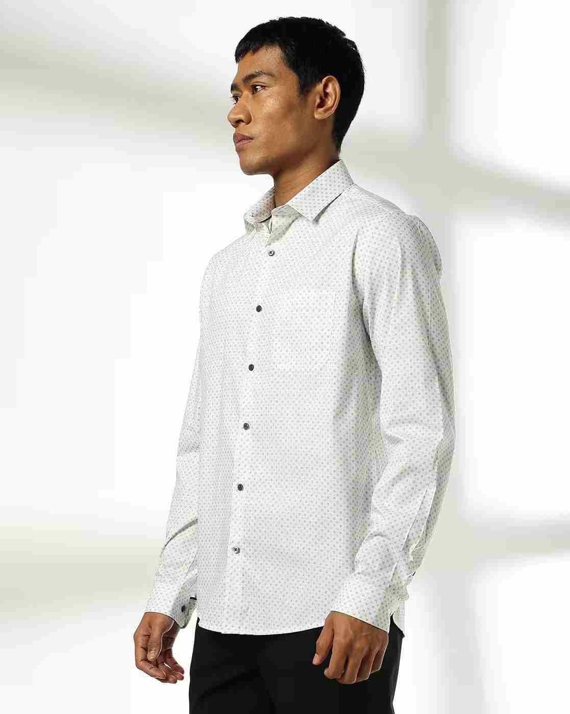 NETPLAY | Men Geometric Print Slim Fit Shirt with Patch Pocket|1