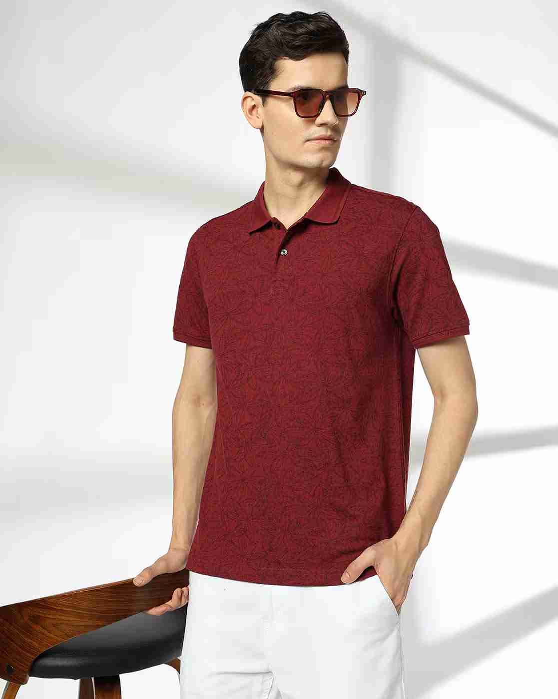 NETPLAY | Men Floral Print Slim Fit Polo T-Shirt|0