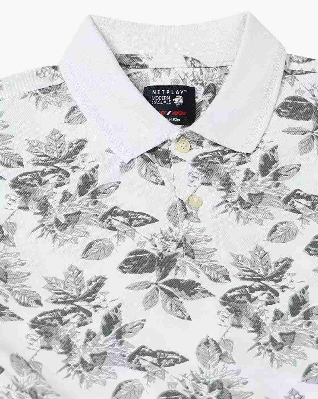 NETPLAY | Men Leaf Print Slim Fit Polo T-Shirt|5