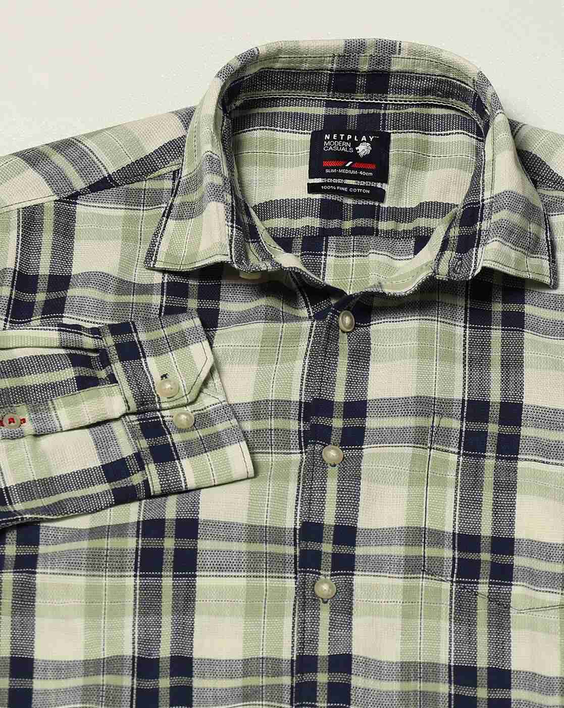 NETPLAY | Men Checked Slim Fit Shirt with Patch Pocket|6