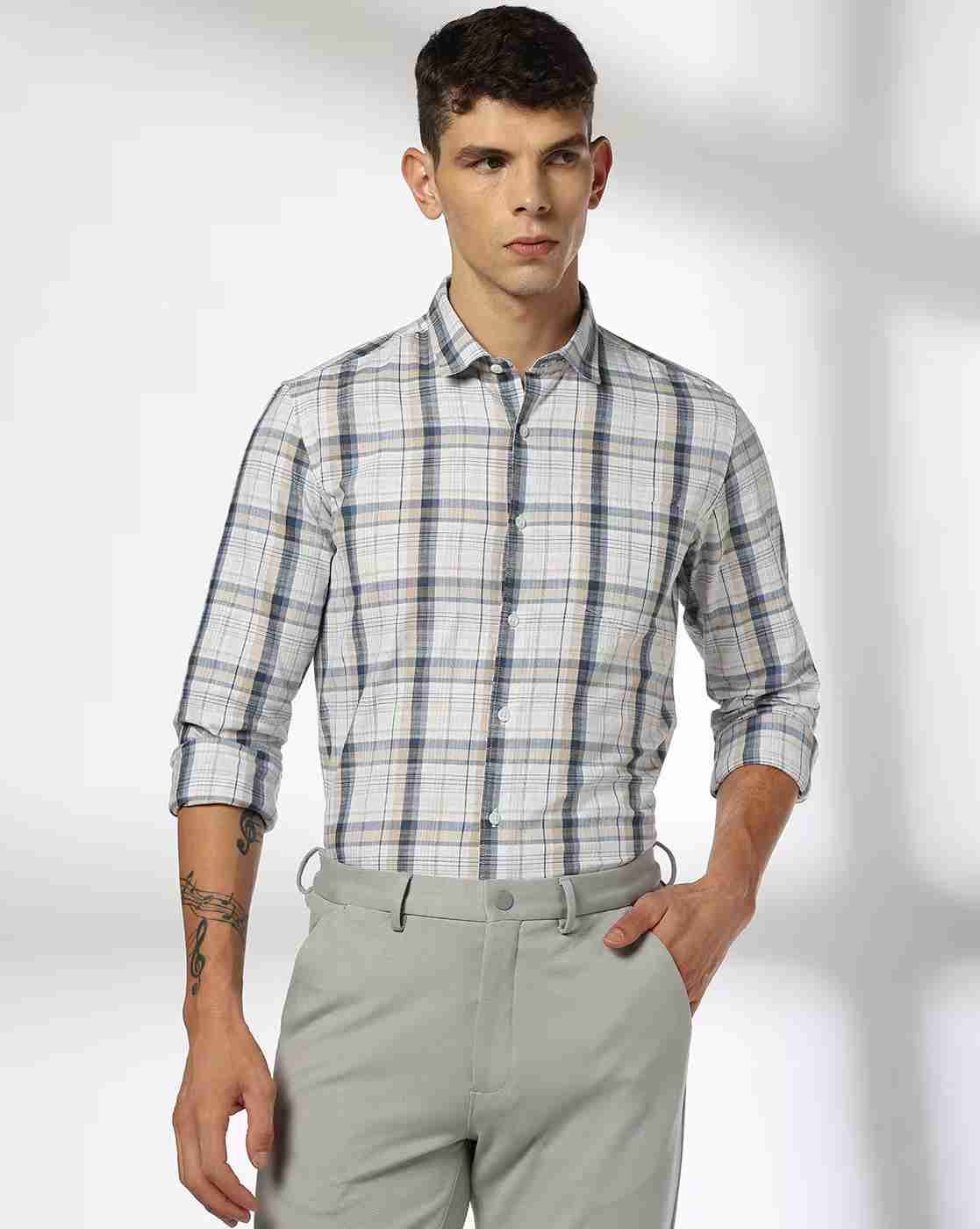 NETPLAY | Men Checked Slim Fit Shirt with Patch Pocket|0