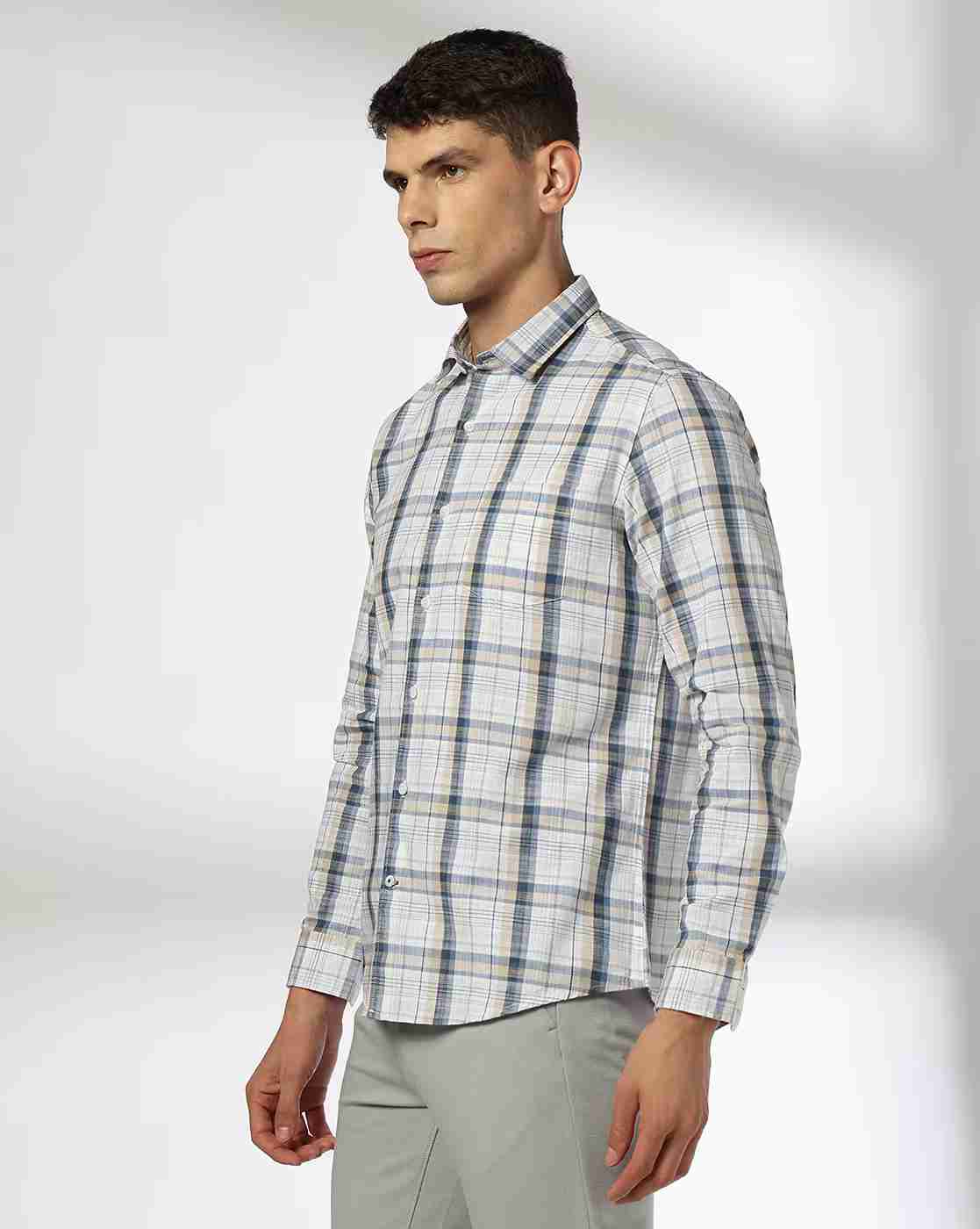NETPLAY | Men Checked Slim Fit Shirt with Patch Pocket|1