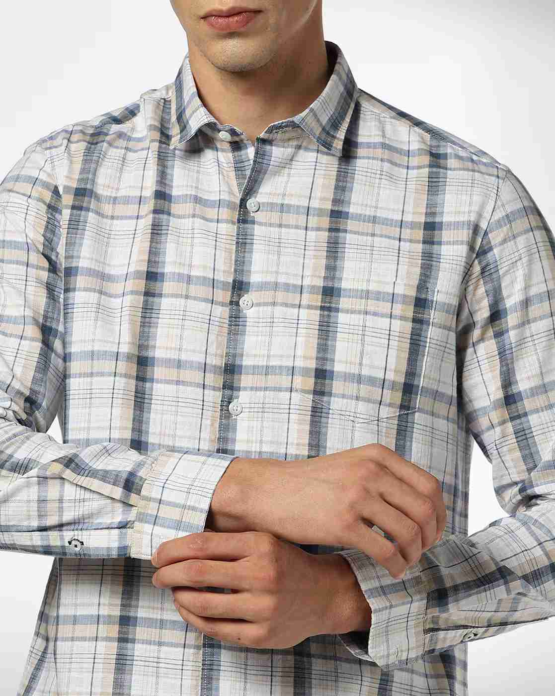 NETPLAY | Men Checked Slim Fit Shirt with Patch Pocket|5