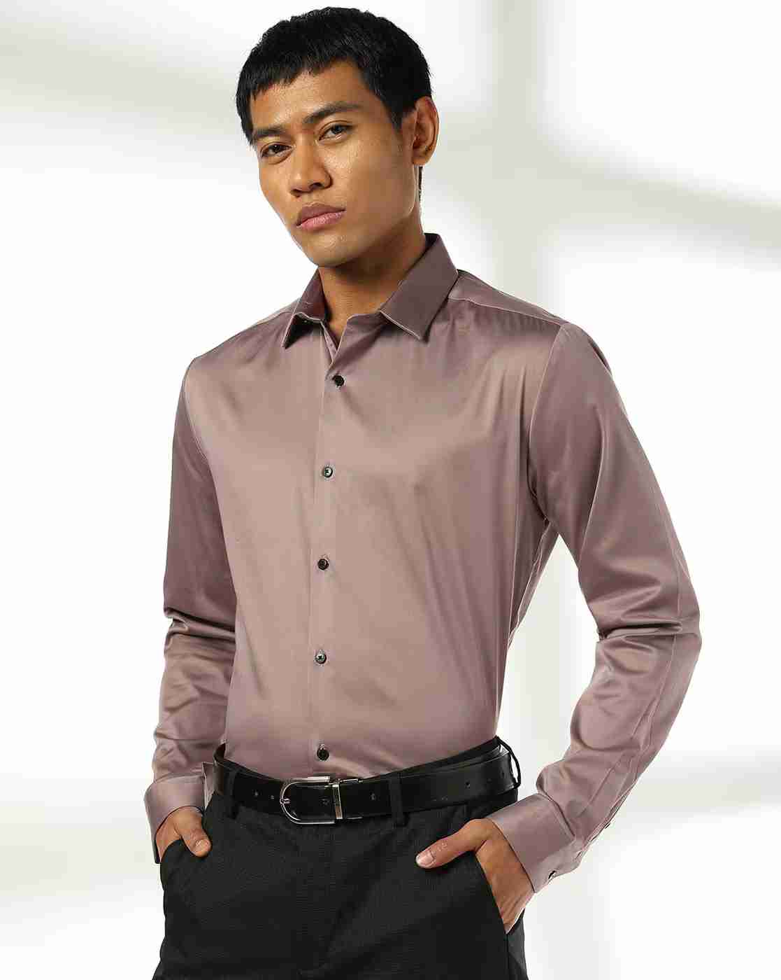 Men Slim Fit Shirt with Spread Collar