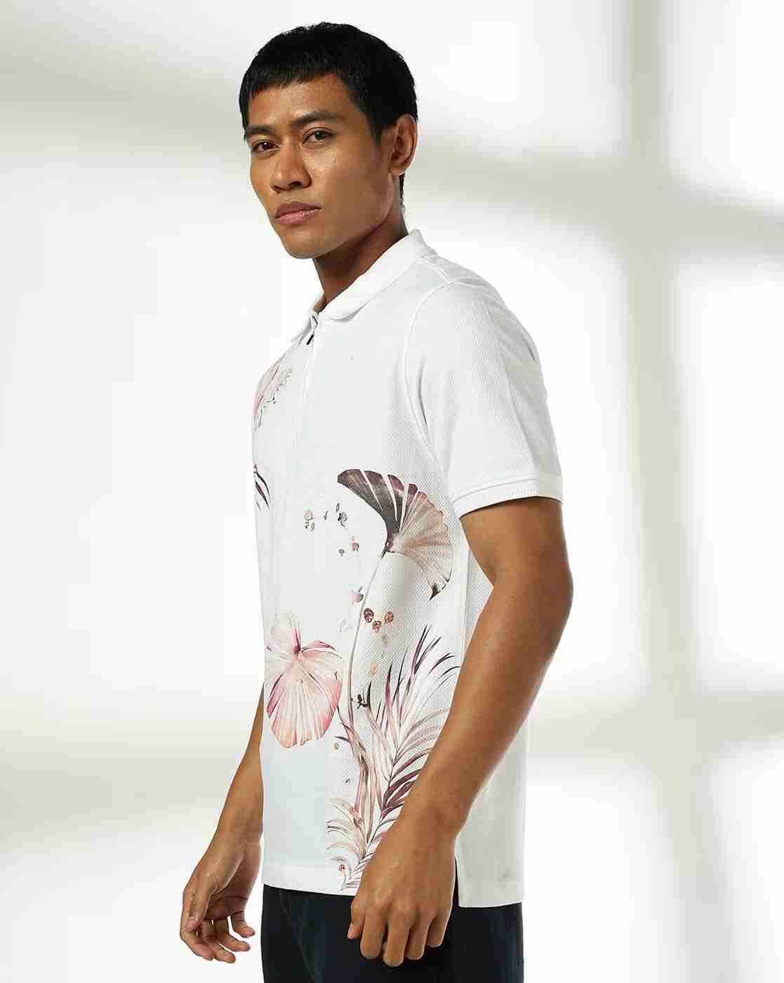 NETPLAY | Men Floral Print Slim Fit Polo T-Shirt|1
