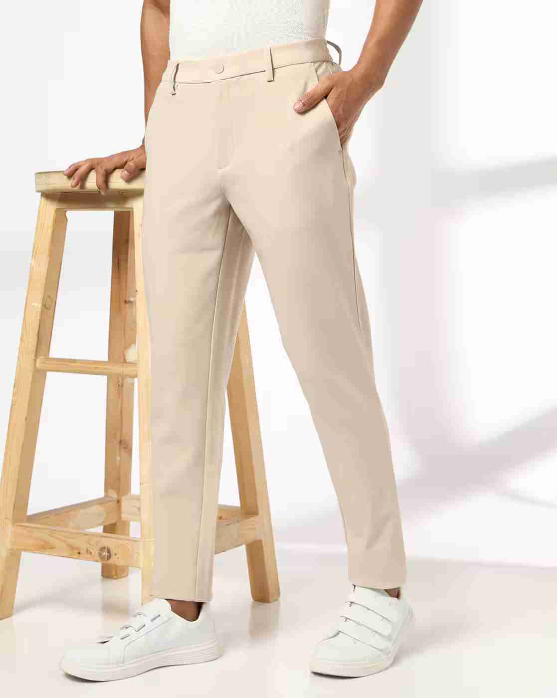 Men Slim Fit Flat-Front Chinos