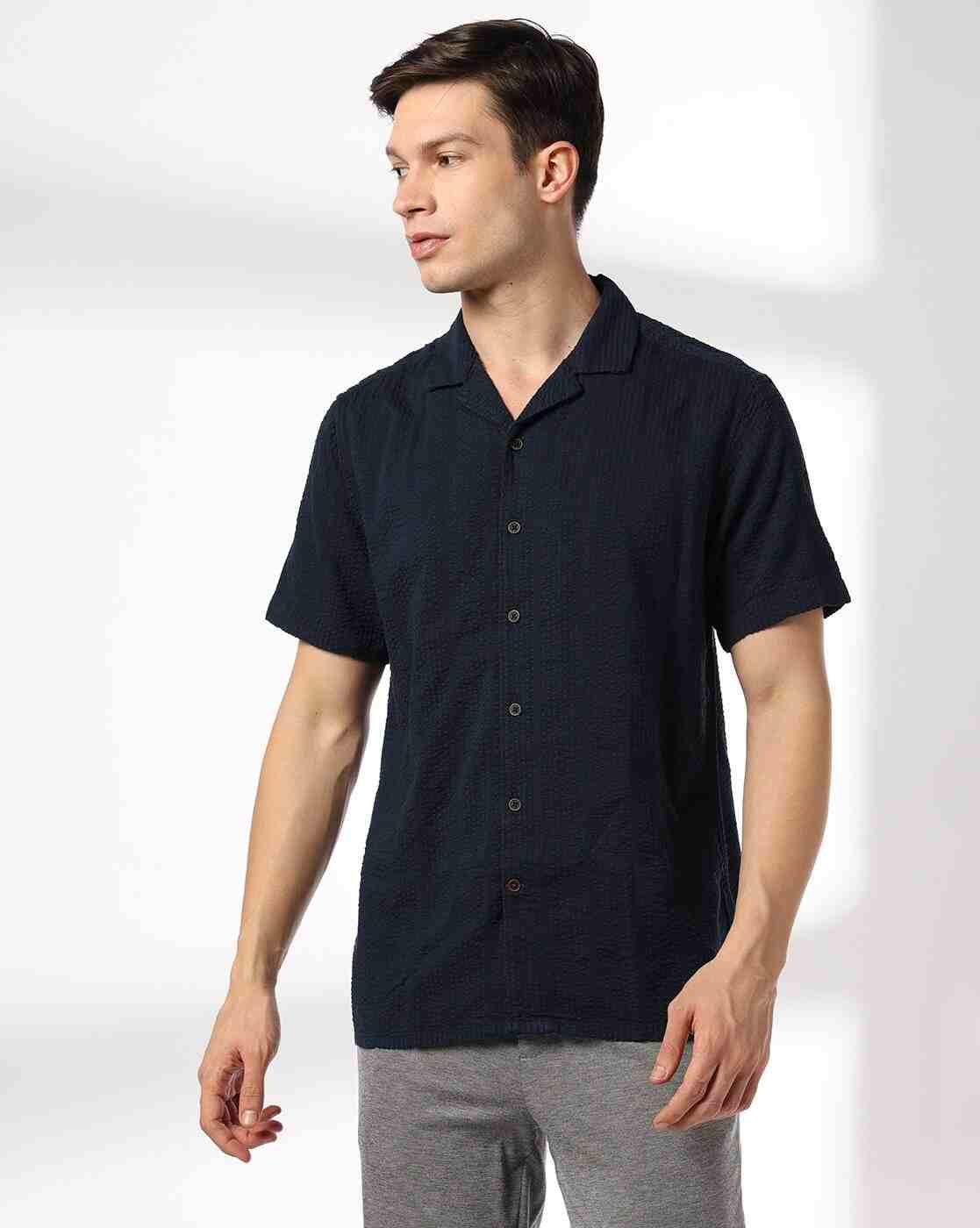 NETPLAY | Men Seersucker Striped Slim Fit Shirt|1