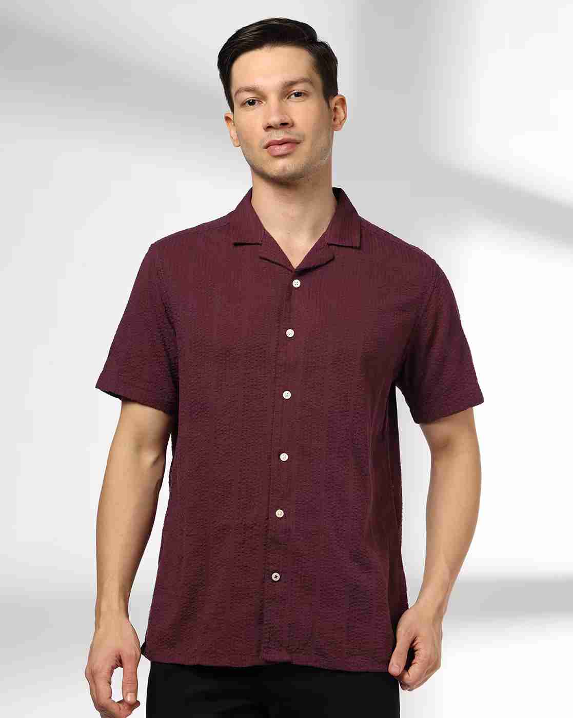 Men Striped Seersucker Slim Fit Shirt