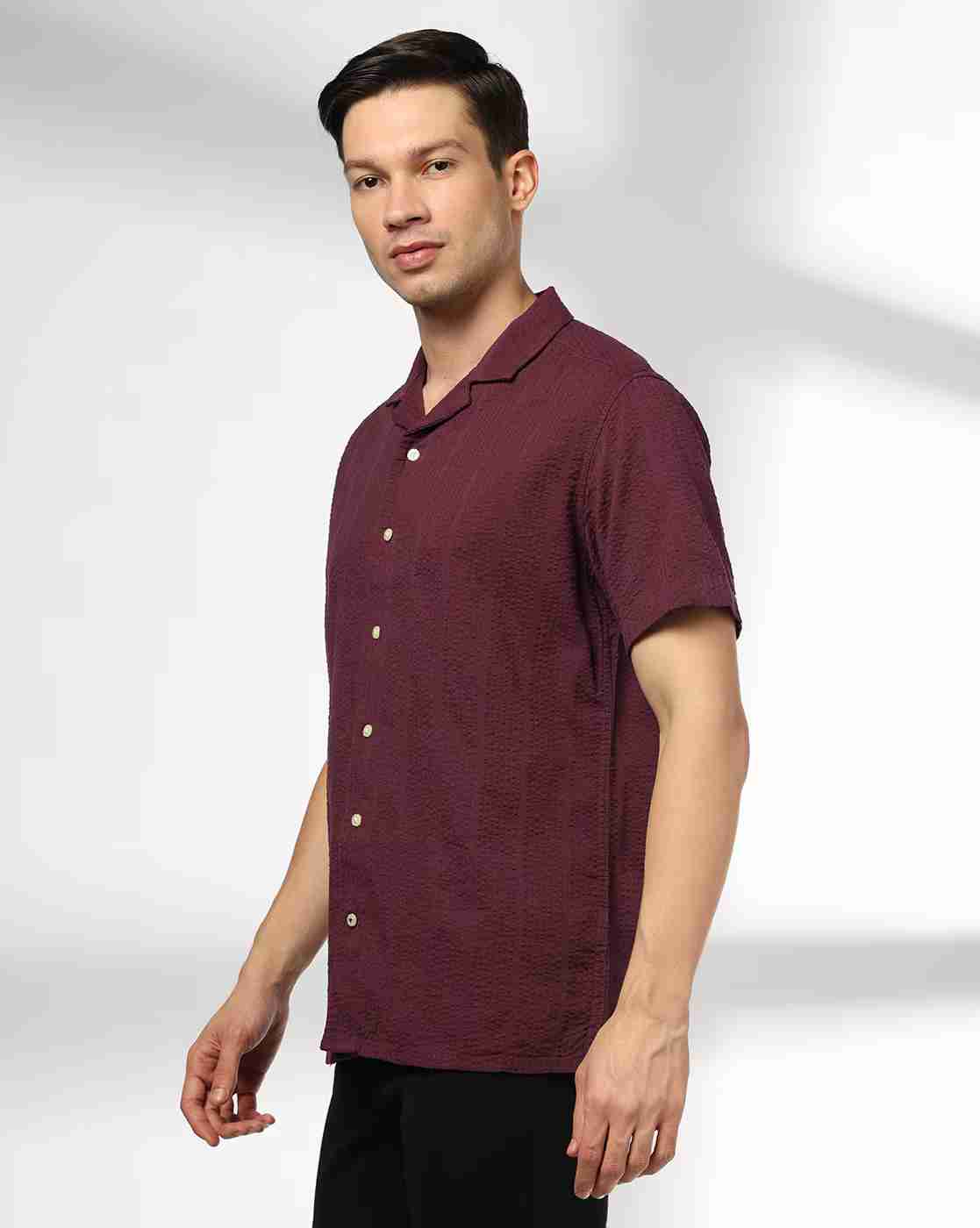 NETPLAY | Men Striped Seersucker Slim Fit Shirt|1