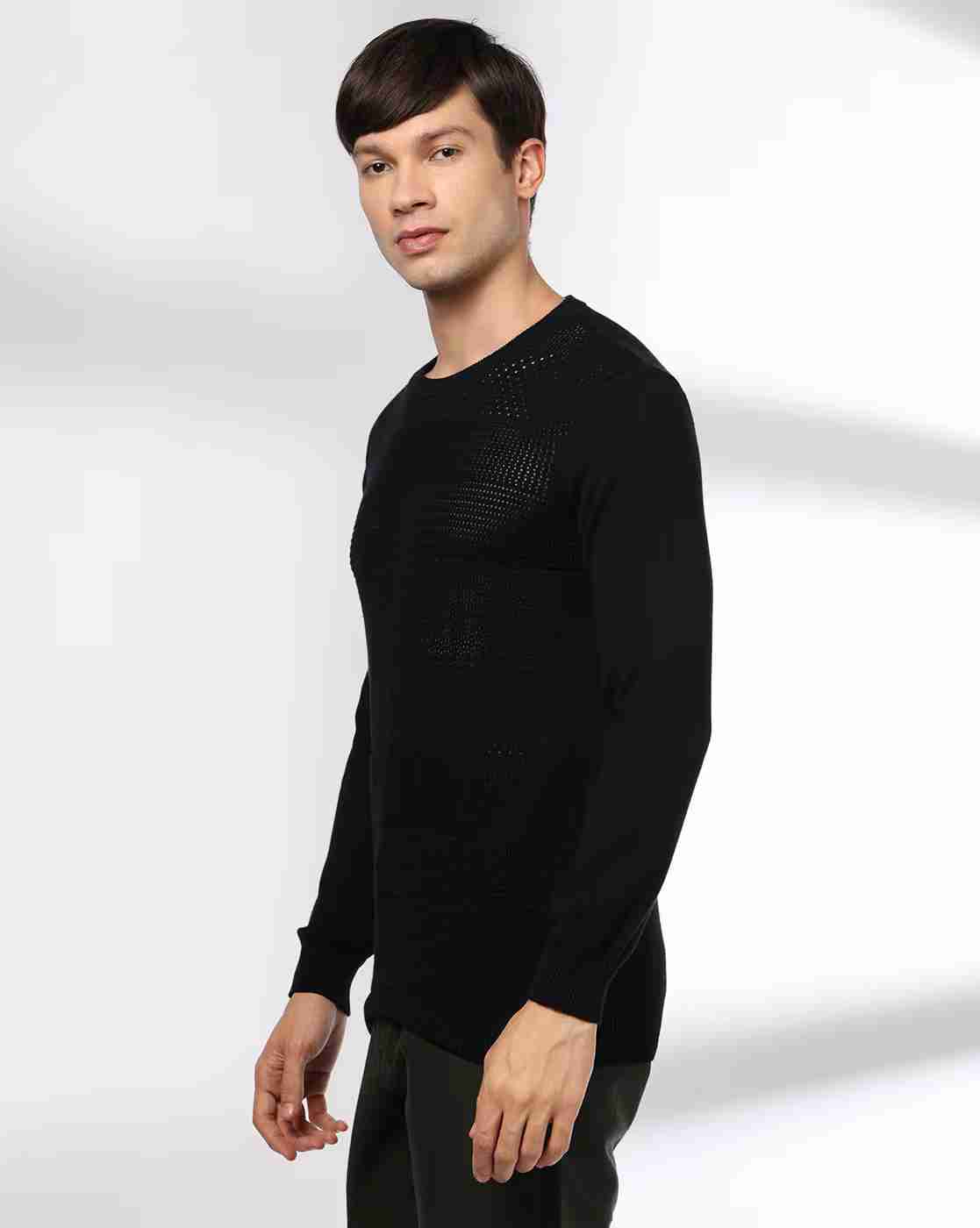 NETPLAY | Men Engineered Structure Patterned Slim Fit Crew-Neck T-Shirt|1