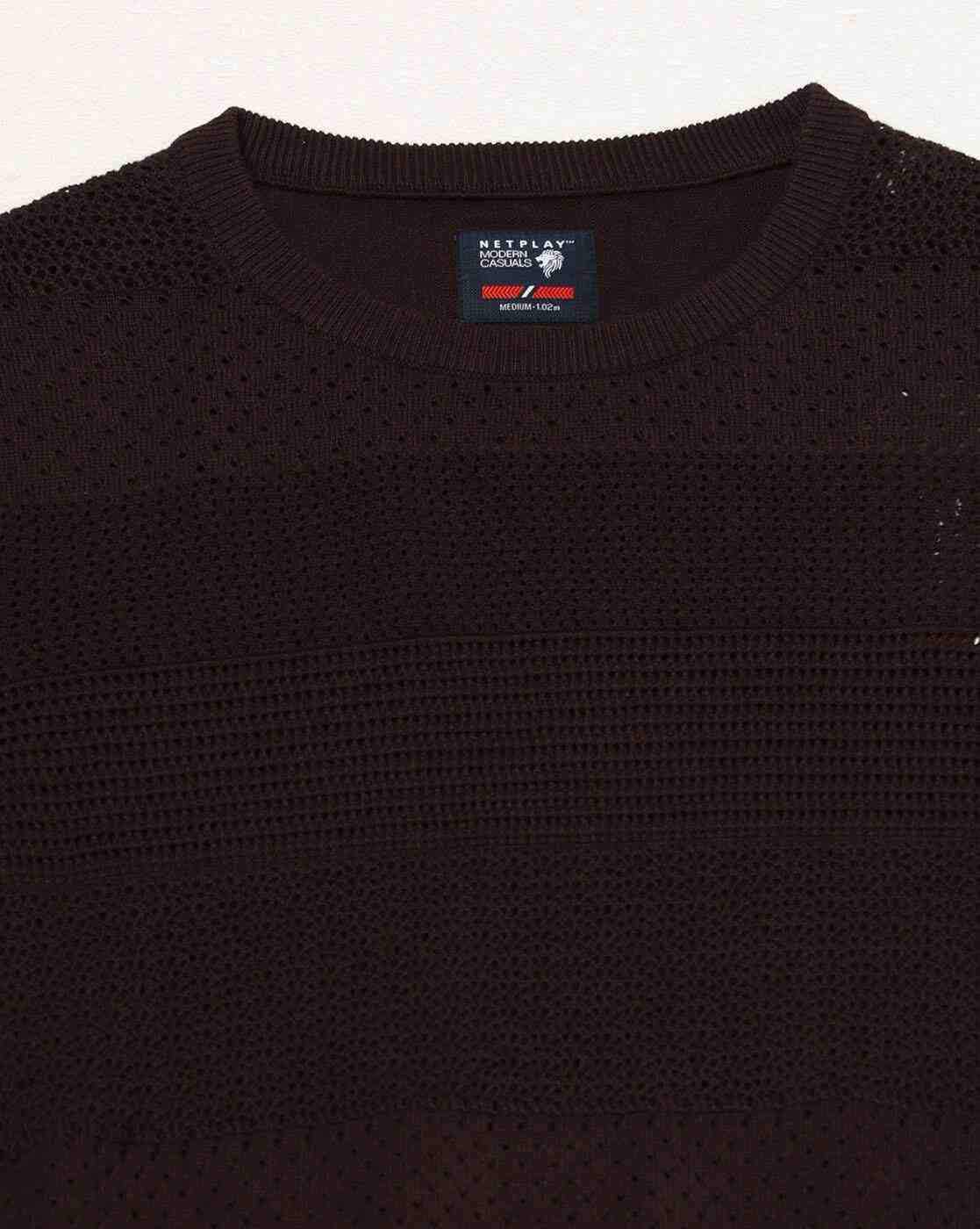 NETPLAY | Men Engineered Structure Patterned Slim Fit Crew-Neck T-Shirt|5