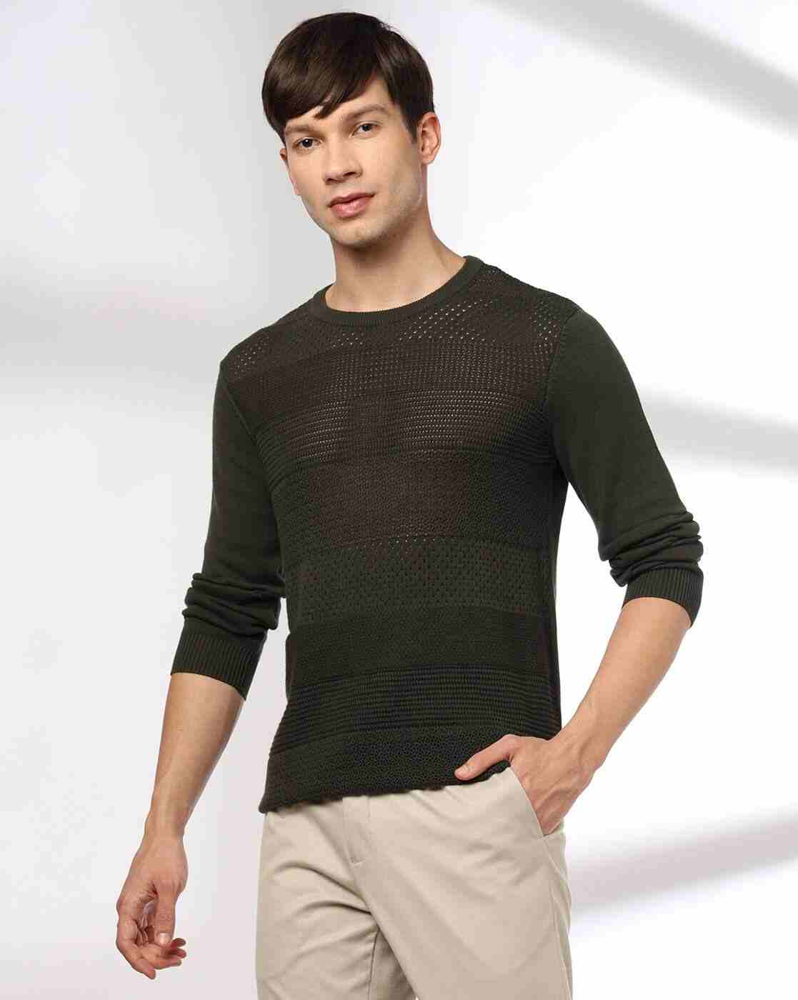 Men Engineered Structure Patterned Slim Fit Crew-Neck T-Shirt