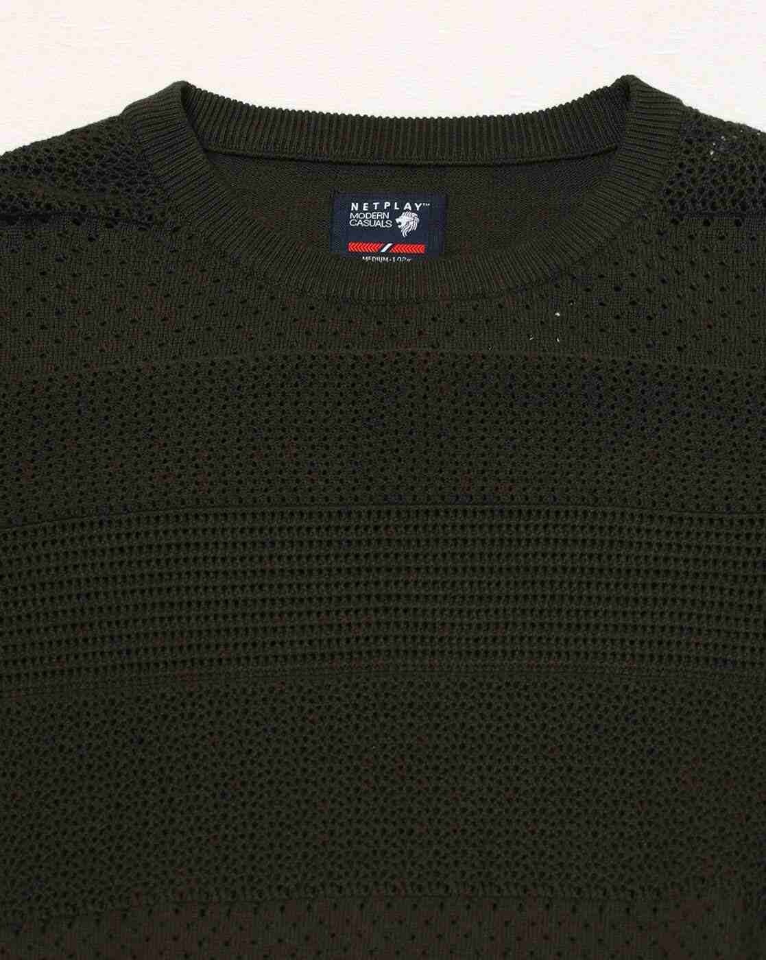 NETPLAY | Men Engineered Structure Patterned Slim Fit Crew-Neck T-Shirt|5