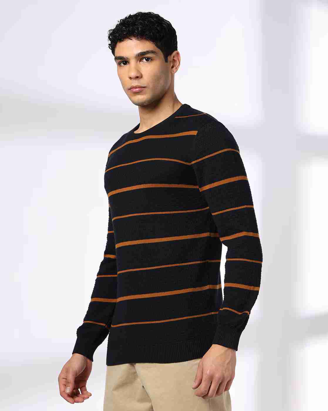 NETPLAY | Men Striped Structure Slim Fit Crew-Neck T-Shirt|1