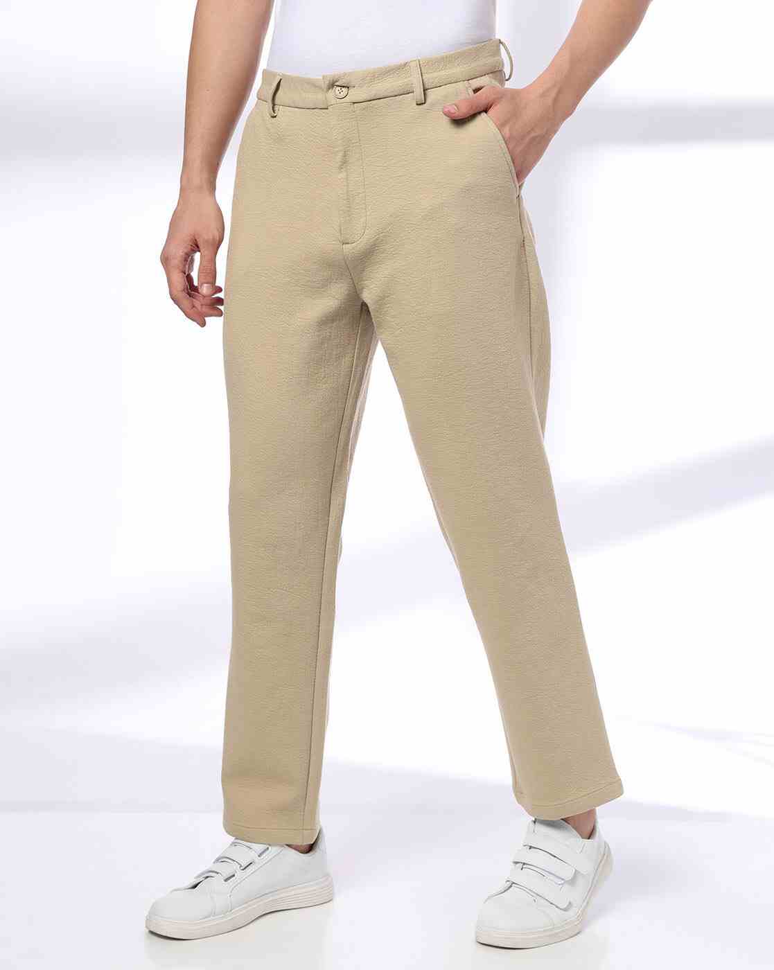 Men Sp Bonded Slim Fit Flat-Front Chinos