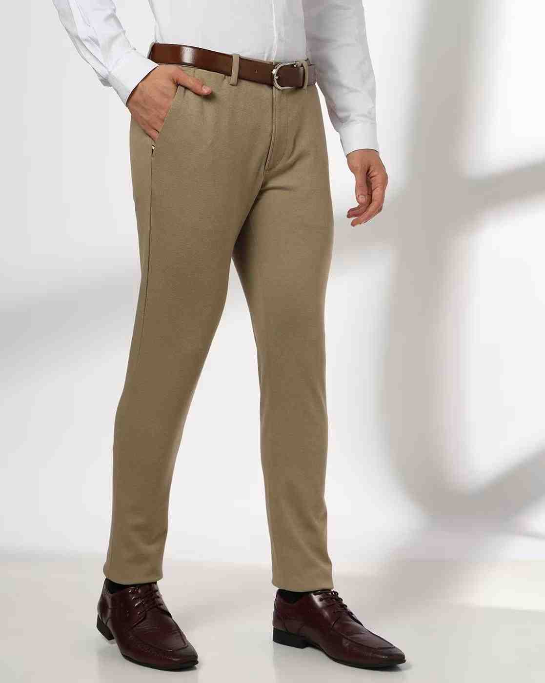 Men Slim Fit Flat-Front Trousers