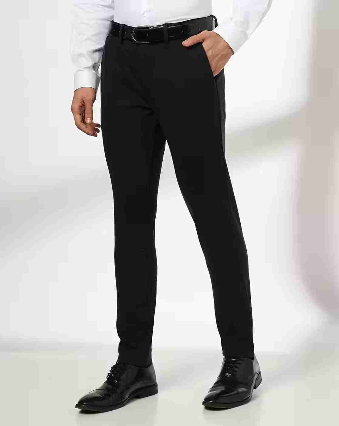 Men Slim Fit Flat-Front Trousers