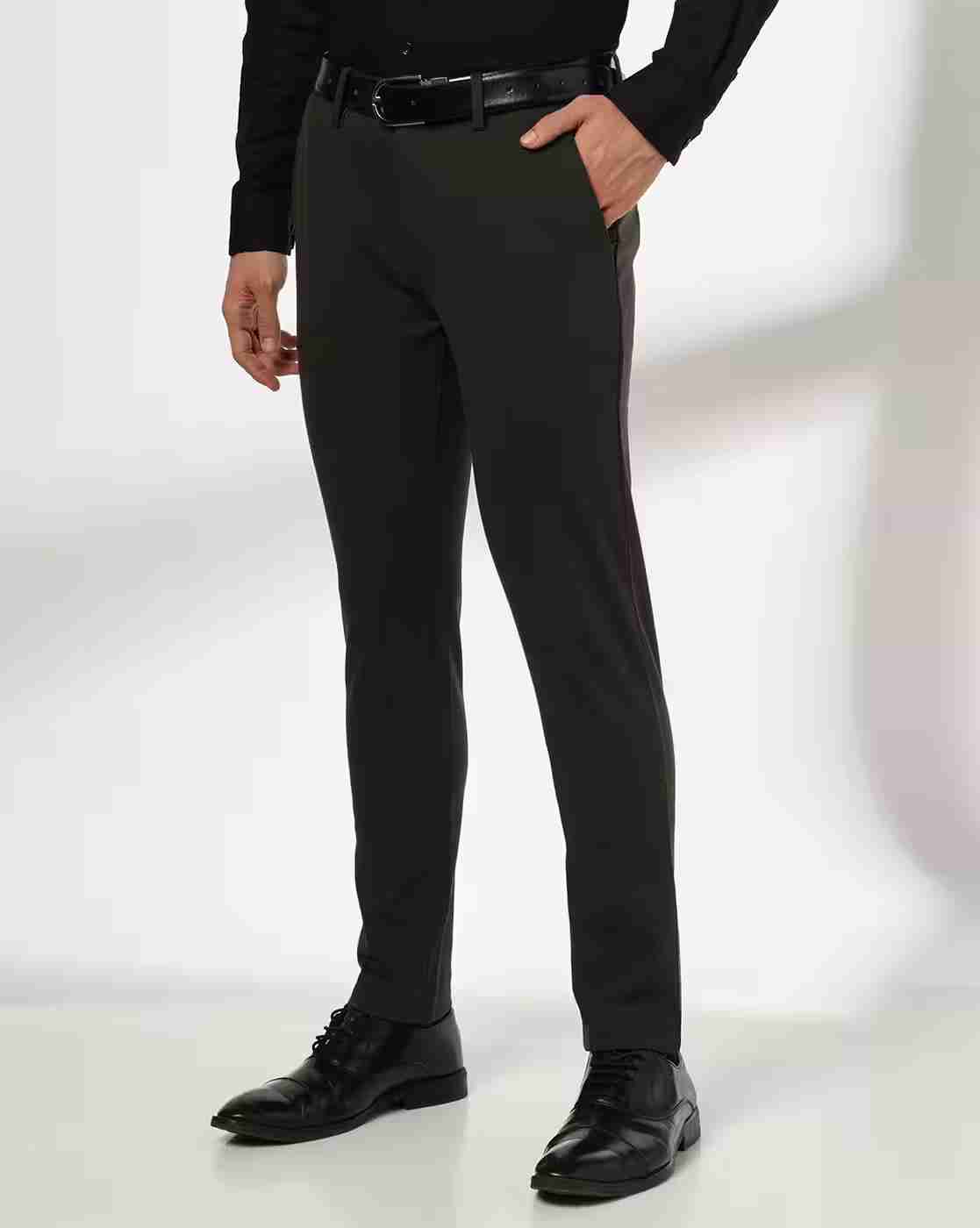 Men Slim Fit Flat-Front Trousers