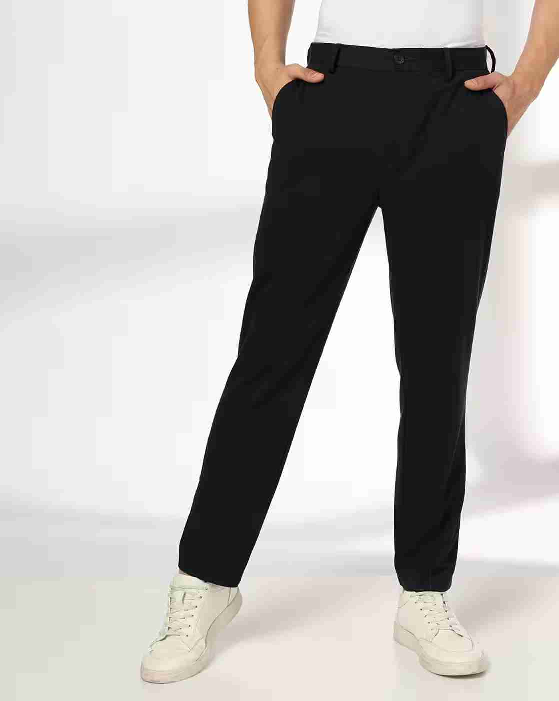 Men Regular Fit Flat-Front Trousers