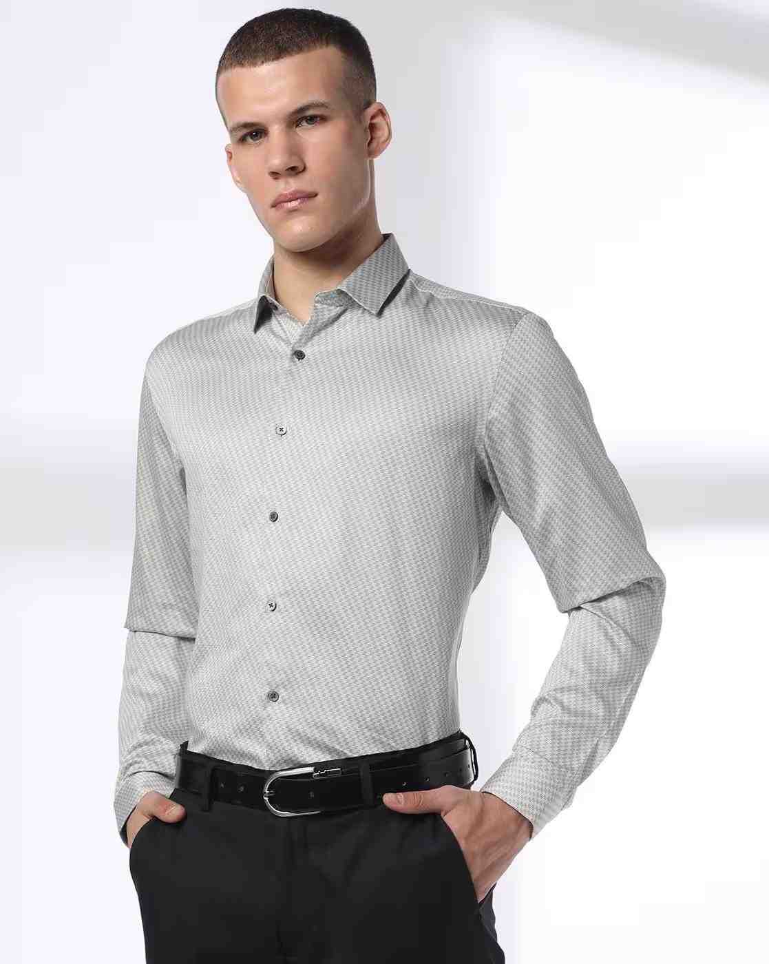 NETPLAY | Men Geometric Print Slim Fit Cotton Shirt|0
