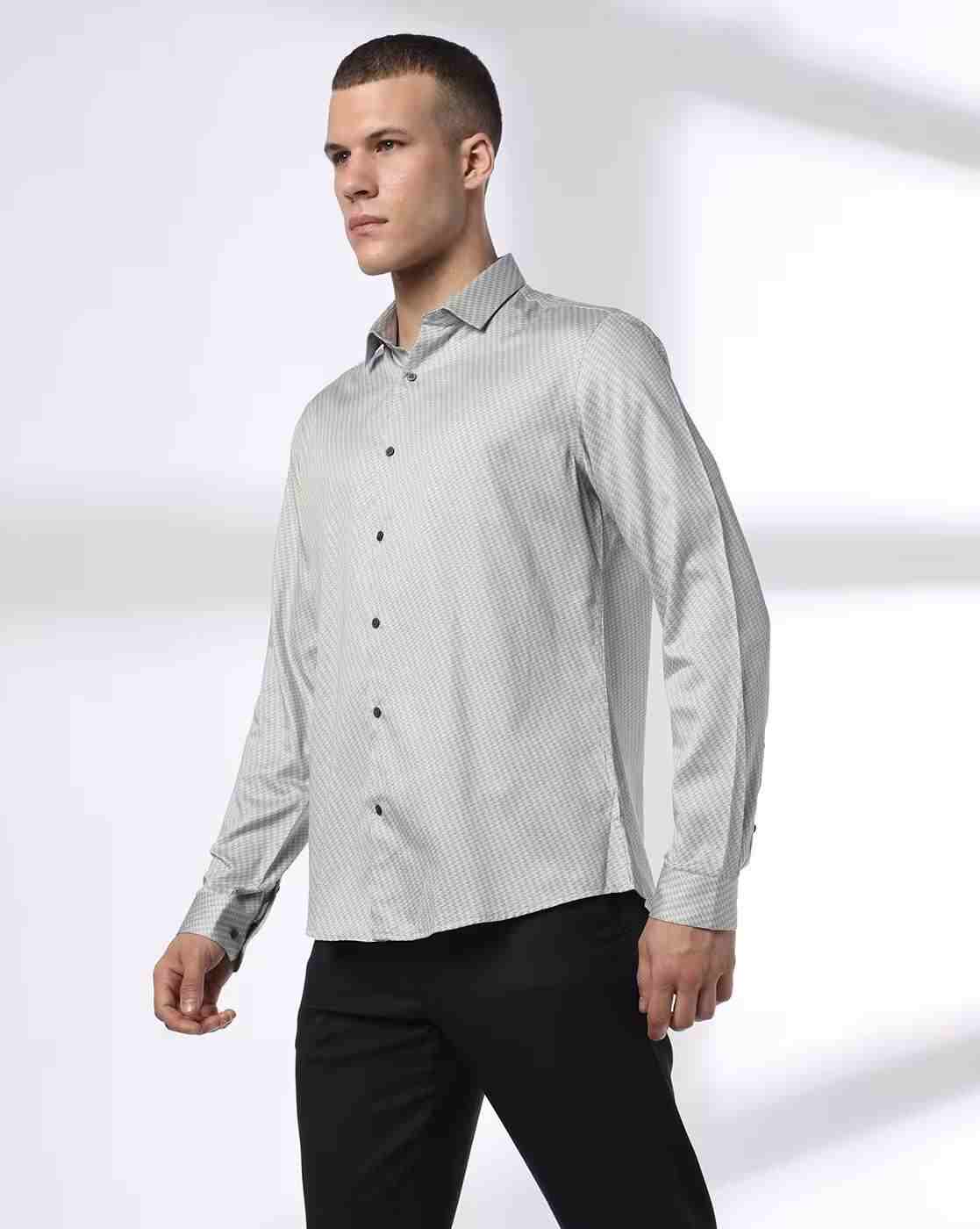 NETPLAY | Men Geometric Print Slim Fit Cotton Shirt|1