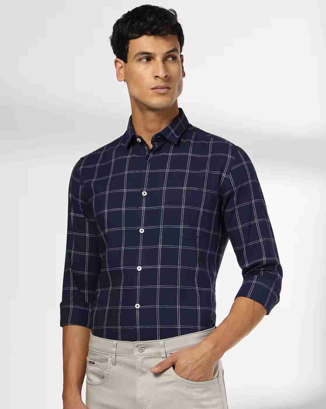 NETPLAY | Men Checked Slim Fit Shirt with Patch Pocket|0