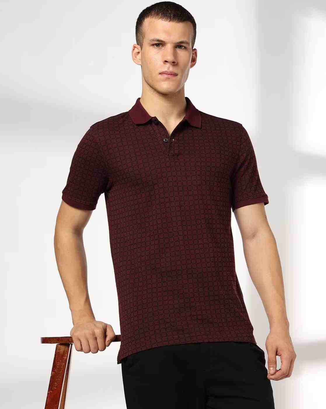 NETPLAY | Men Geometric Print Slim Fit Polo T-Shirt|0
