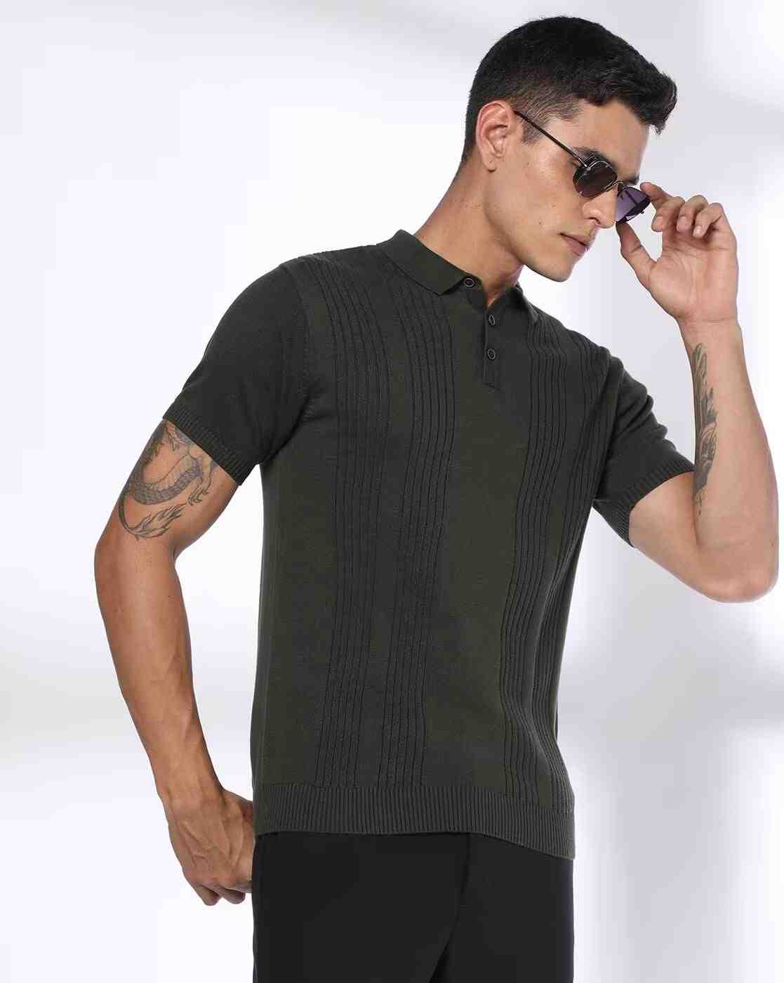 Men Structured Flat-Knit Slim Fit Polo T-Shirt