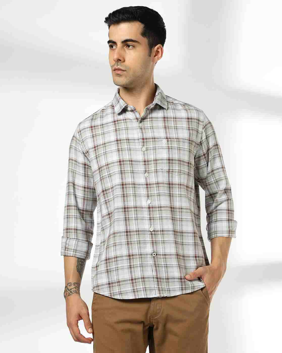 NETPLAY | Men Checked Slim Fit Shirt with Patch Pocket|1