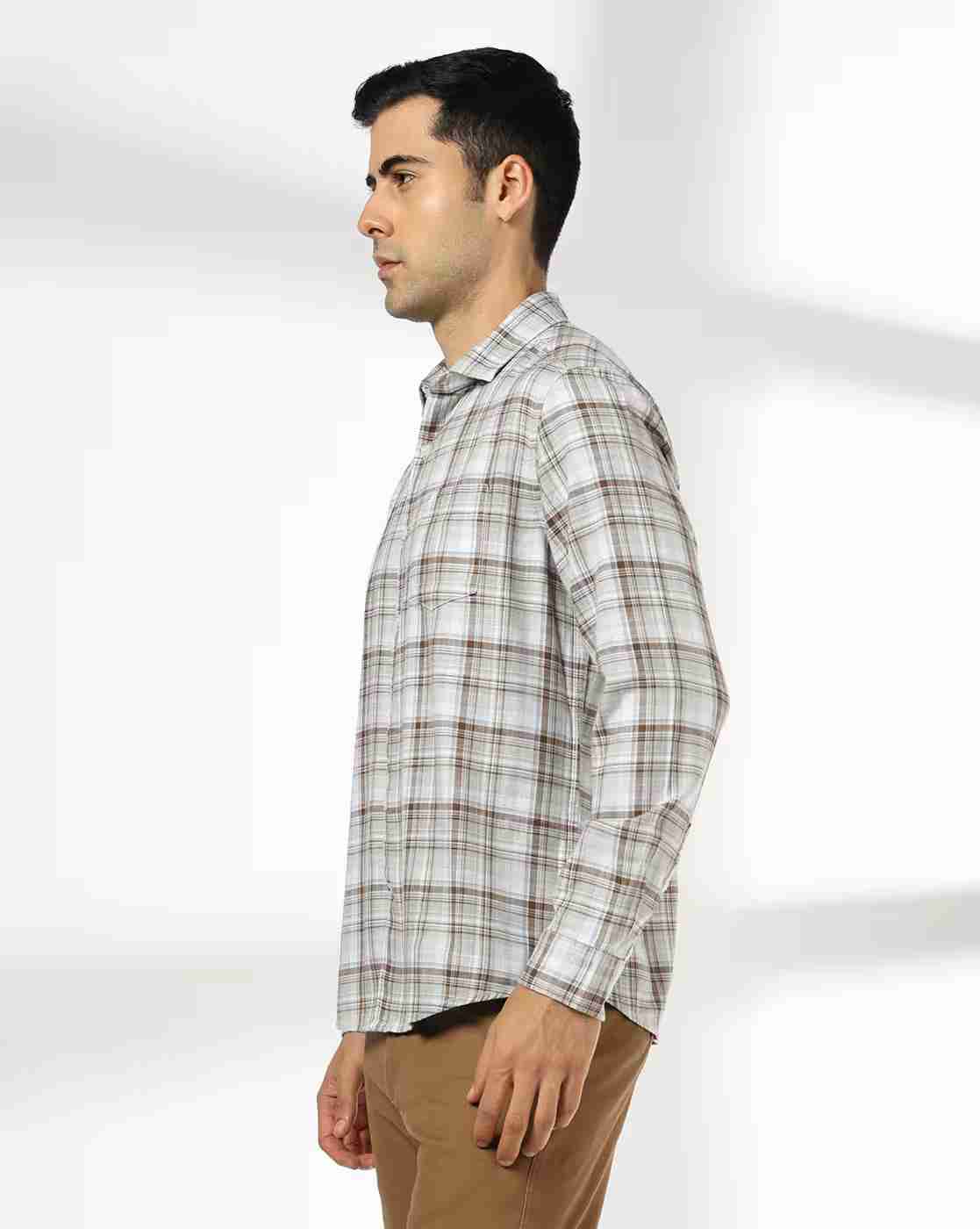 NETPLAY | Men Checked Slim Fit Shirt with Patch Pocket|2