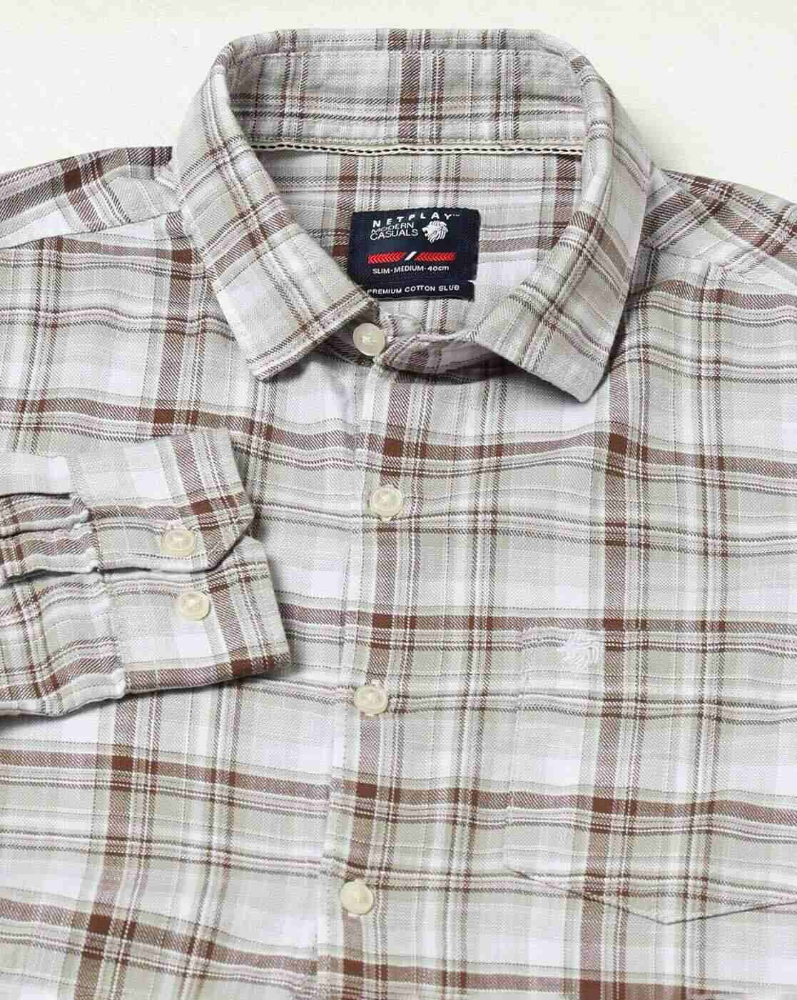NETPLAY | Men Checked Slim Fit Shirt with Patch Pocket|6