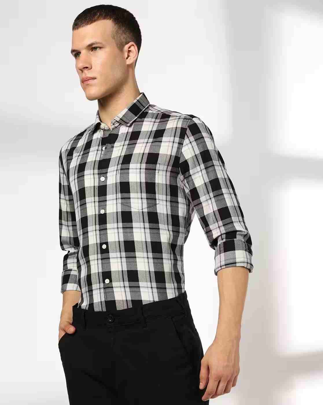 NETPLAY | Men Checked Slim Fit Shirt with Patch Pocket|0