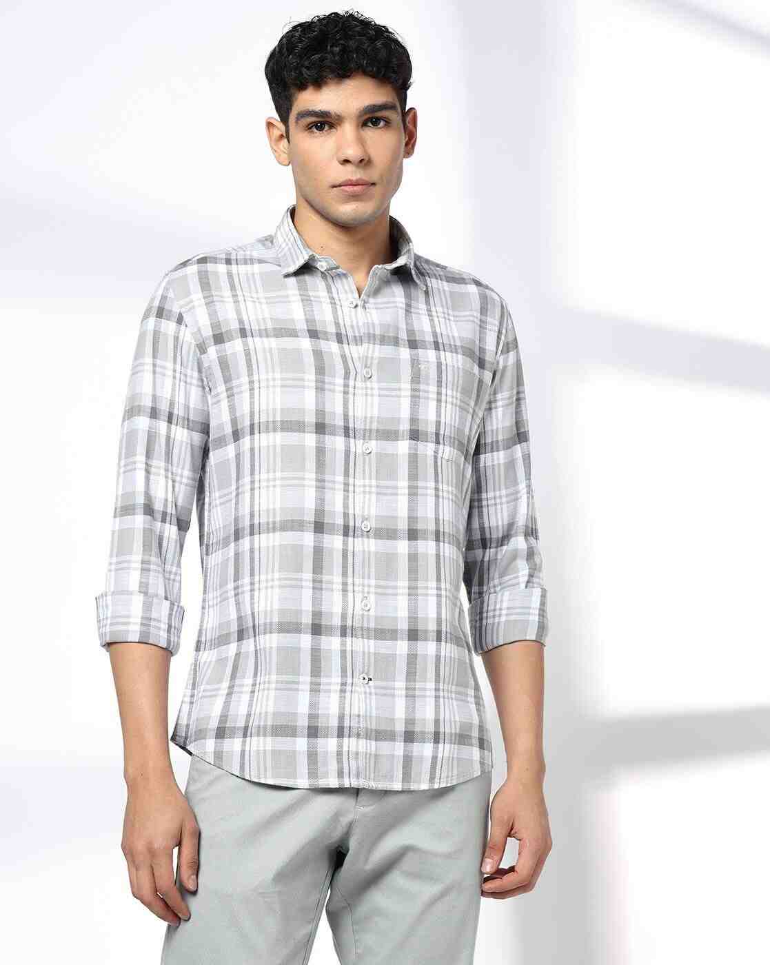 NETPLAY | Men Checked Slim Fit Shirt with Patch Pocket|1