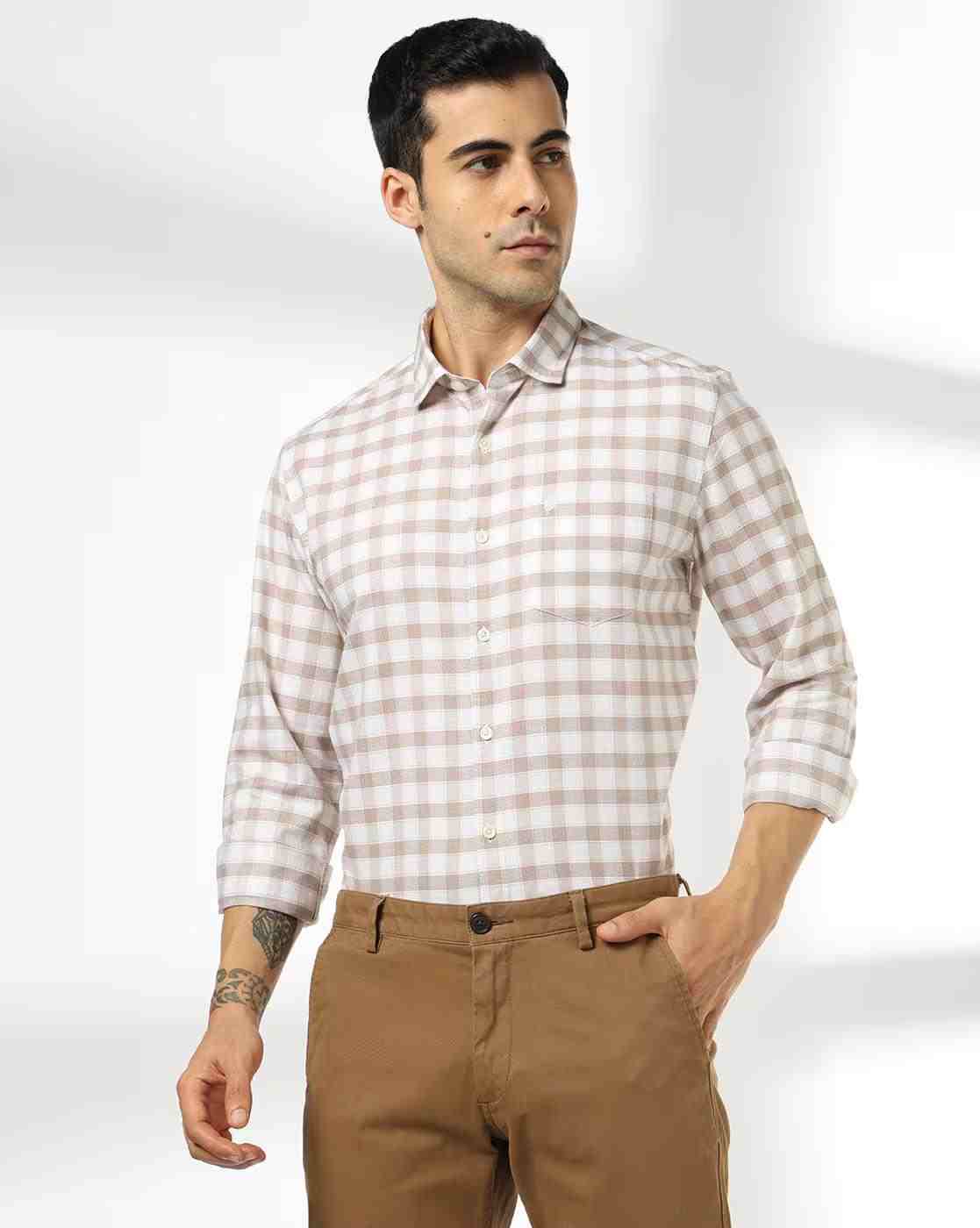 NETPLAY | Men Checked Slim Fit Shirt with Patch Pocket|0