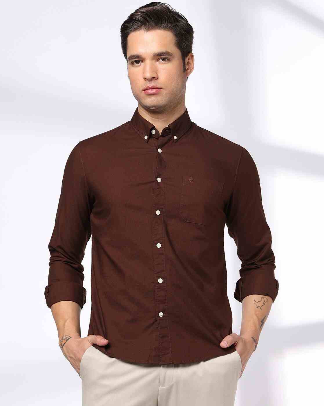 Men Slim Fit Cotton Shirt with Patch Pocket