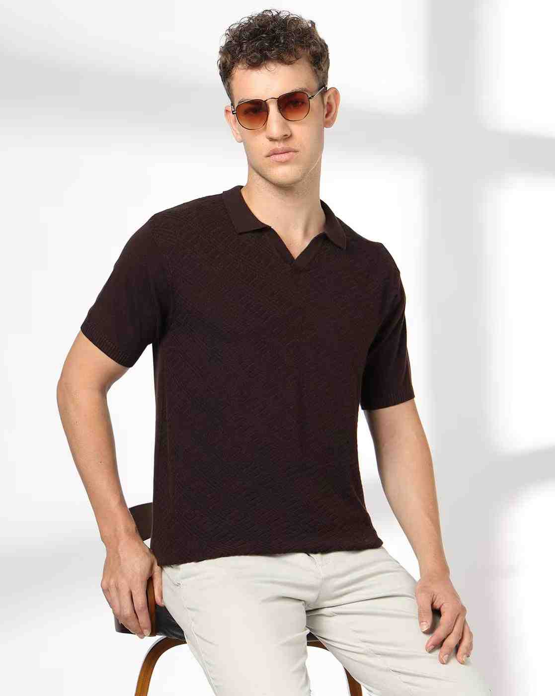 Men Flat-Knit Slim Fit Polo T-Shirt