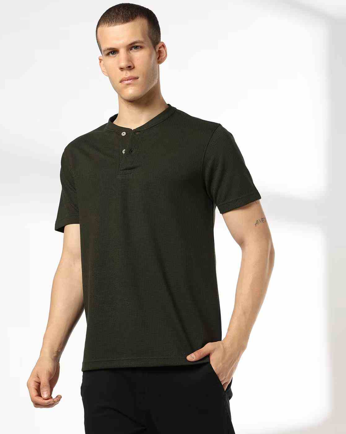 Men Structured Slim Fit Henley T-Shirt