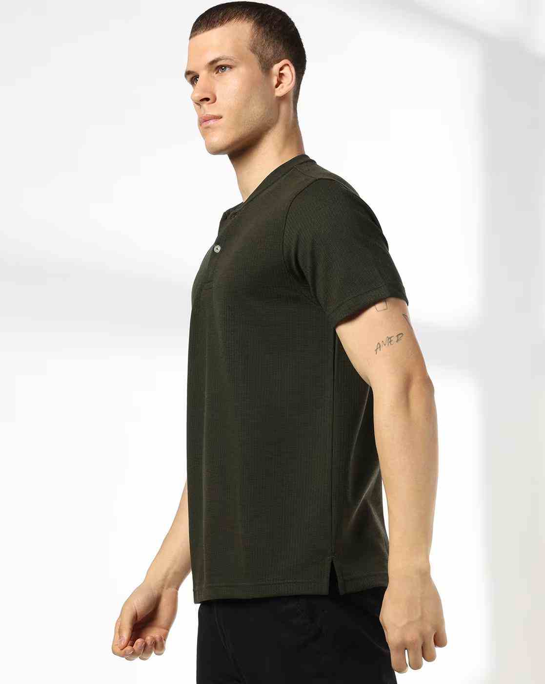 NETPLAY | Men Structured Slim Fit Henley T-Shirt|1