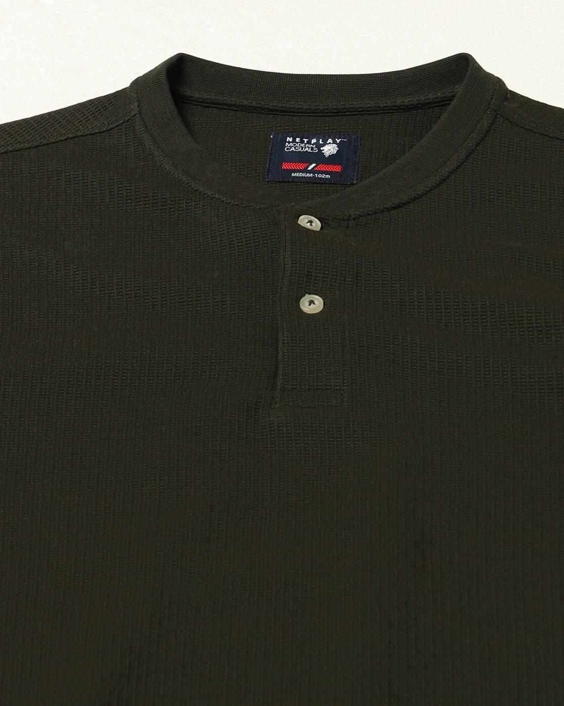 NETPLAY | Men Structured Slim Fit Henley T-Shirt|4