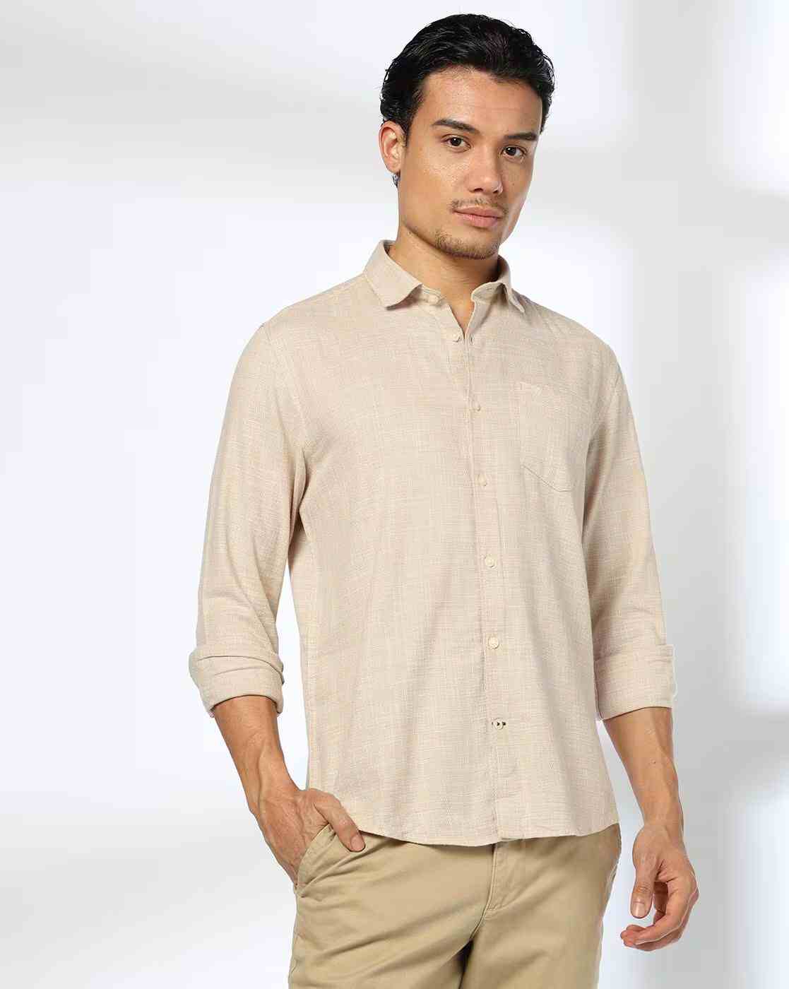 Men Patterned Slim Fit Shirt with Patch Pocket