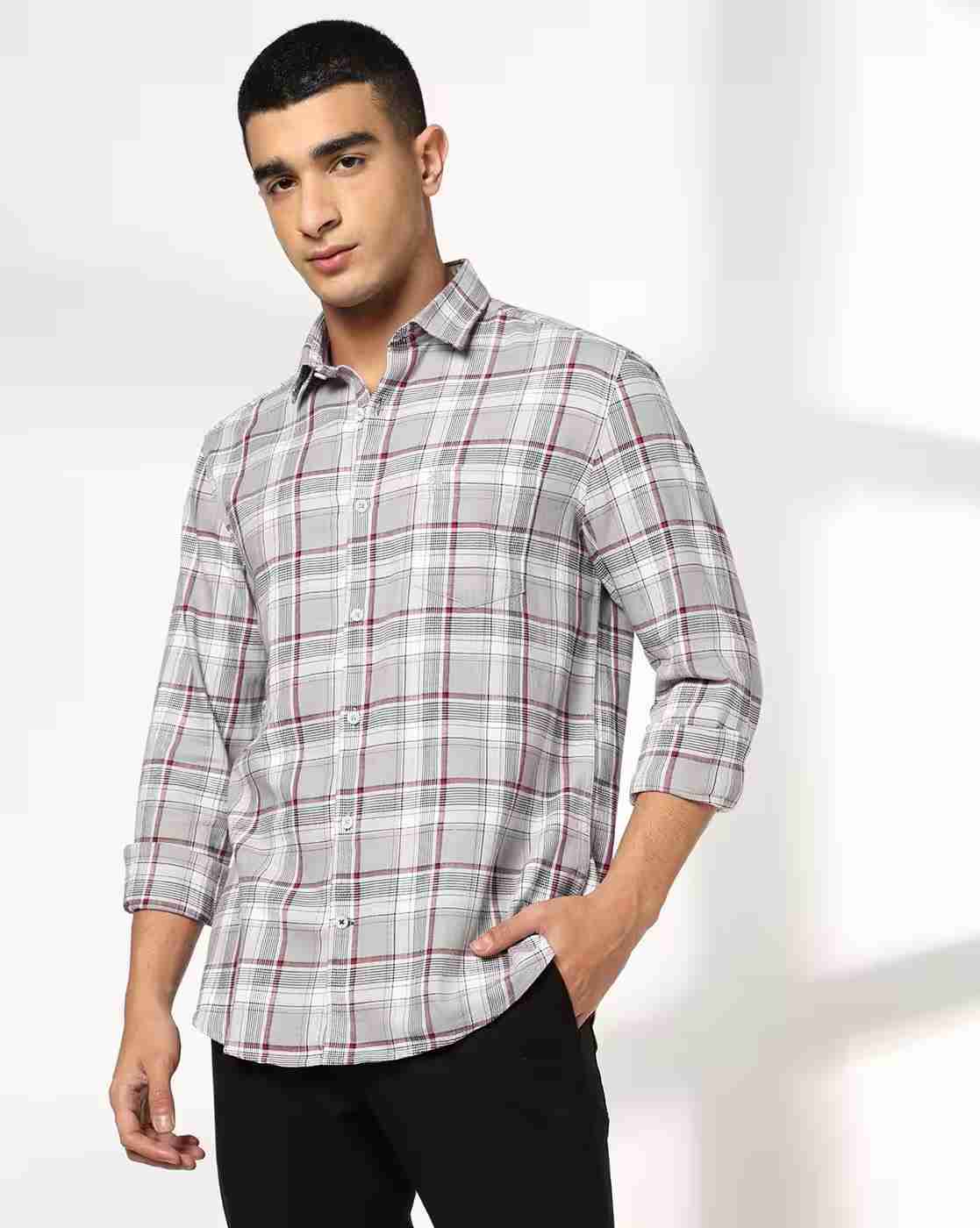 NETPLAY | Men Checked Regular Fit Shirt with Patch Pocket|3