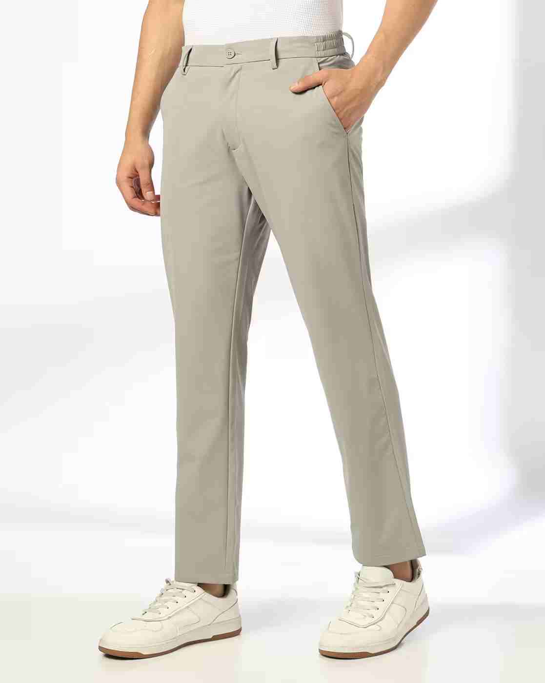 Men Slim Fit Flat-Front Trousers
