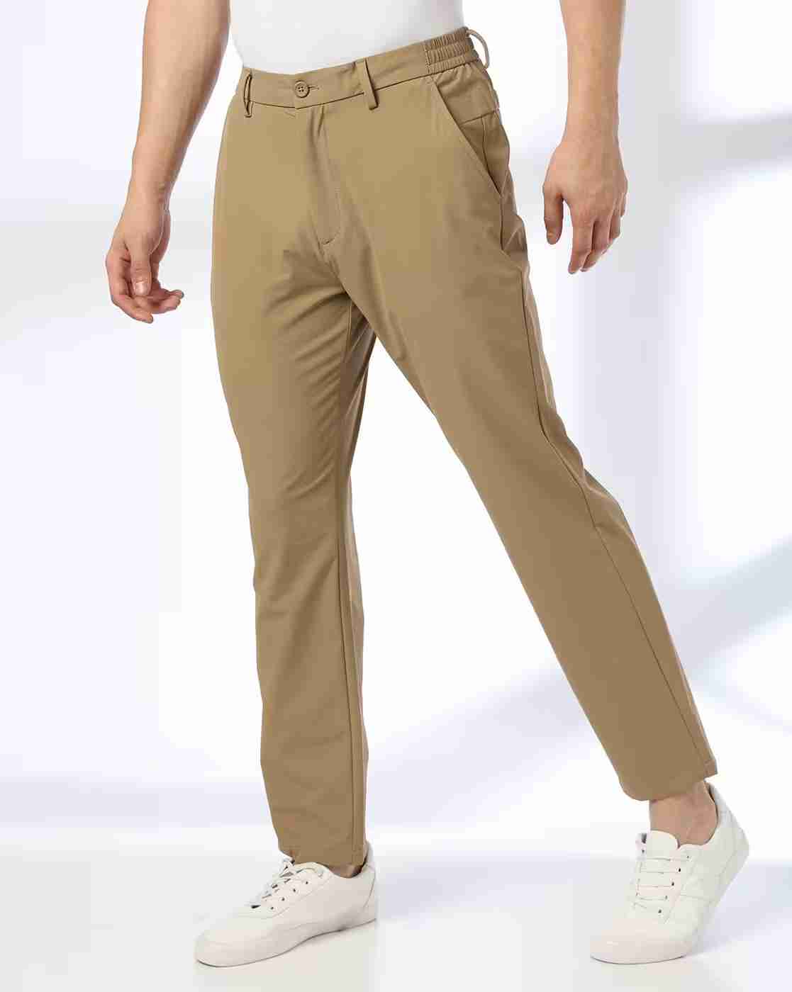 Men Slim Fit Flat-Front Trousers
